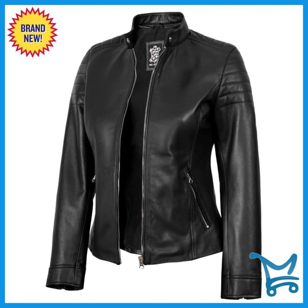 Real Lambskin Cafe Racer Leather Jacket - Slim Fit Biker Style